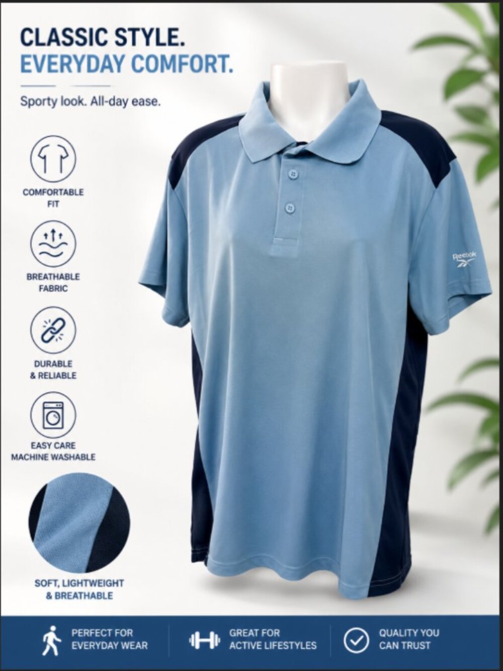 Reebok Ladies X Large Dual color short Sleeve button collared polo